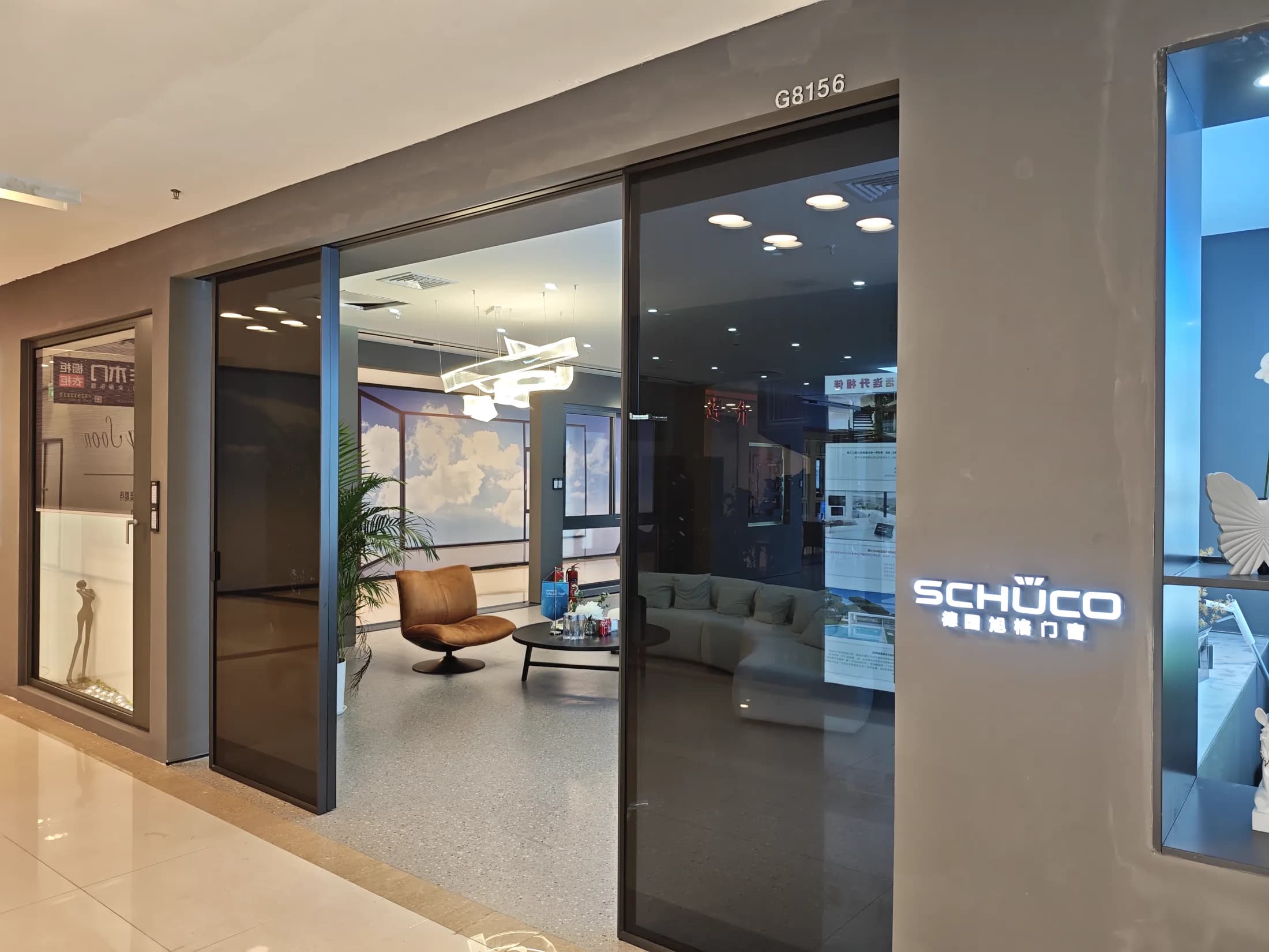 Entrance to a Shanghai showroom with a full-size sliding display