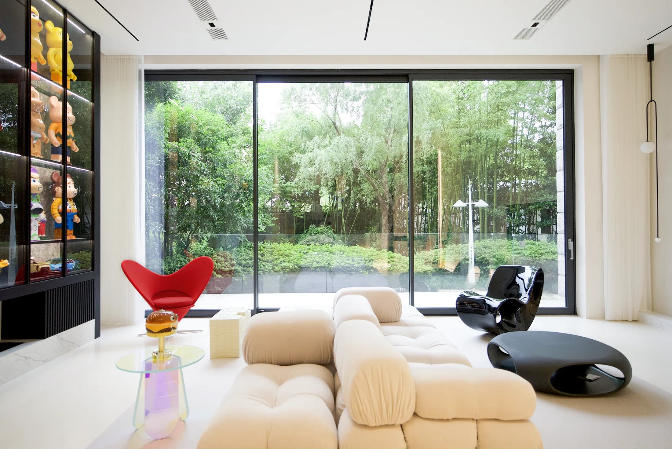 Completed residential interior with a wide glazed sliding opening