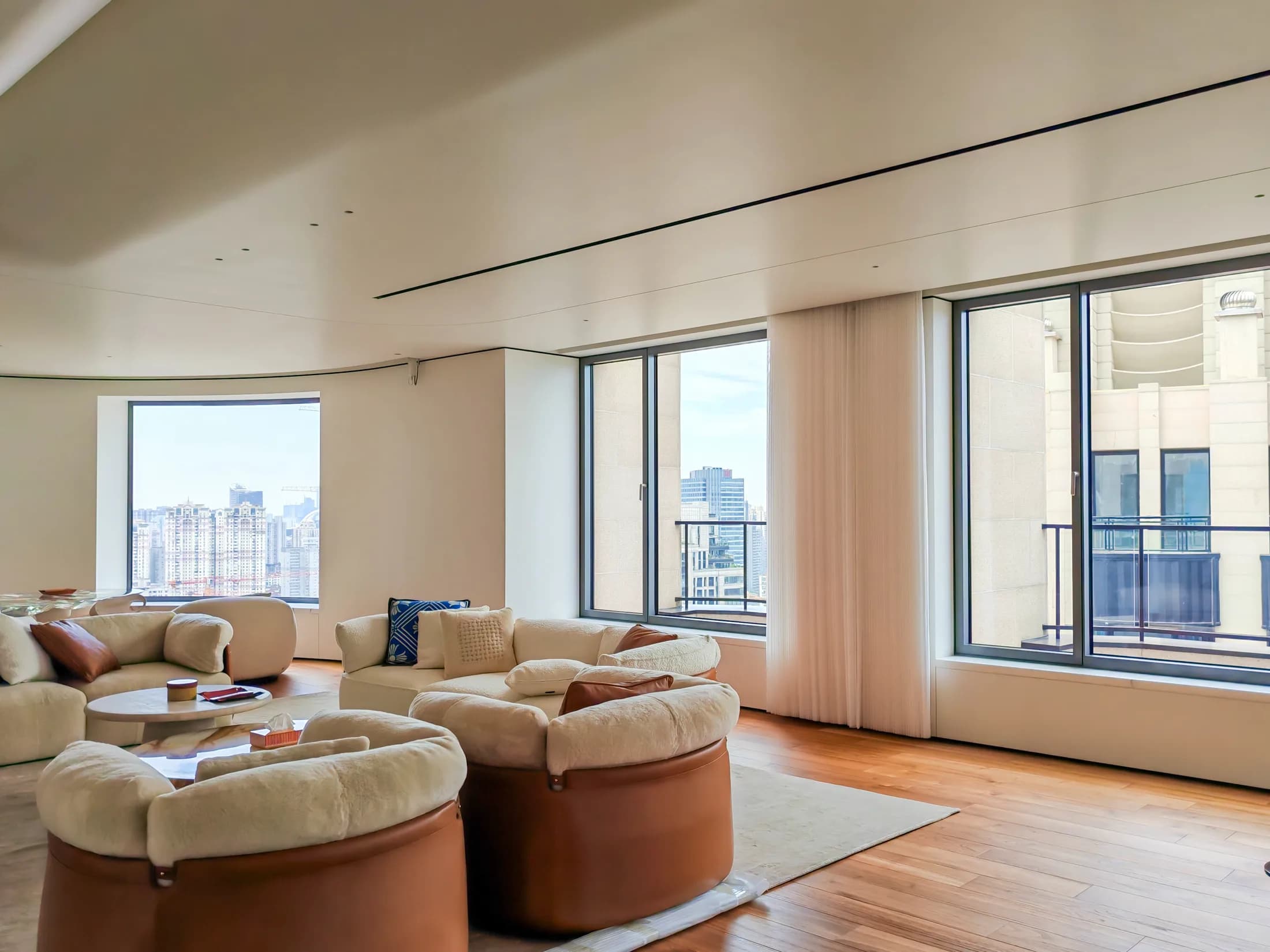 Completed residence with expansive dark-framed windows